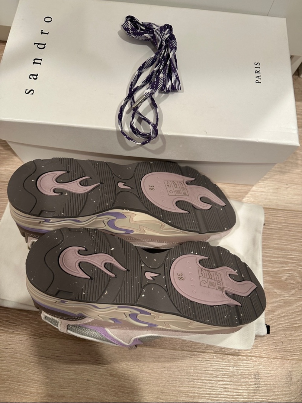 Sandro Women's Lavender and Blush Leather-Trim Sneakers - Picture 5 of 6